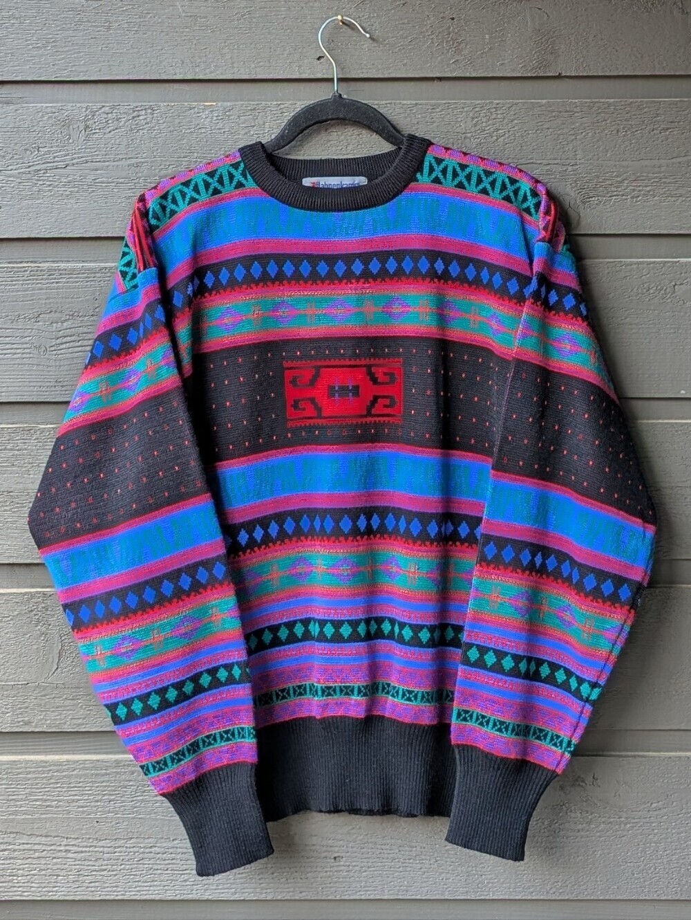 VTG 80s Hahnenkamm Colorful Wool Blend Apres Ski Sweater